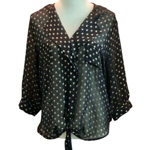 Glam Dollz Blown Away Top Black Silver Polka Dot Sheer Women's Top size XL